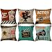 Movie Theater Throw Pillow Covers Vintage Cinema Poster Design With Popcorn,Filmstrip,Clapboard Pattern Cushion Cover Old Fashion Icons Home Decorative Pillowcases 18 X 18 Inch,Set of 6