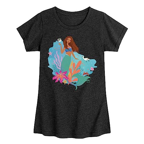 Disney – Ariel in Water – Toddler & Youth Girls Short Sleeve Graphic T-Shirt – Size 4T Heather Black