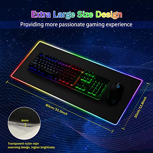 JZMATECH RGB Gaming Mauspad 800x300mm, XL Mousepad mit 14 Beleuchtungs Modi und 7 LED Farben, Großes Erweitertes Leuchtendes Anti Rutsch für Computer PC Gamer