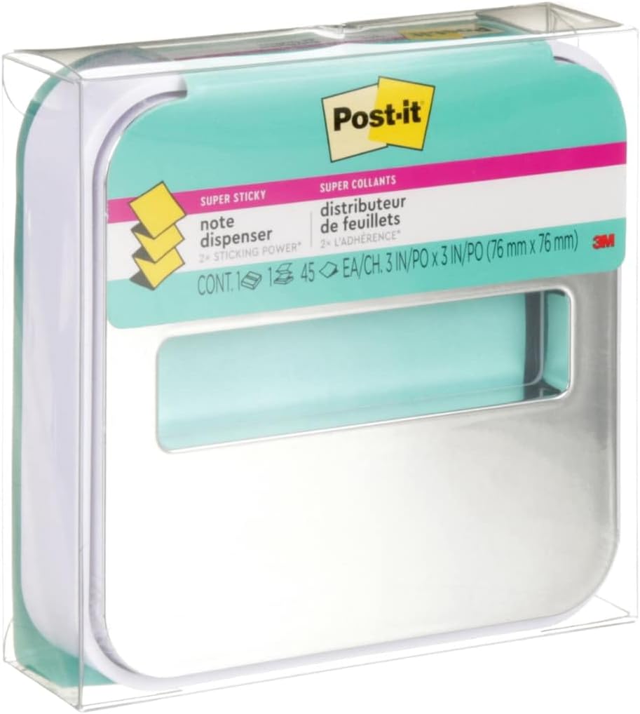 Bundle of Post-it Note Dispenser, White Base with Steel Top, and Post-it Pop-up Notes, 3 in x 3 in, 1 Pad in Aqua Splash, 12 Pads in Alternating Colors, Poptimistic Collection