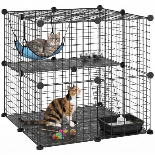 PawHut 70 cm Indoor Cat Cage Steel Cat Enclosure with 2 Doors Black