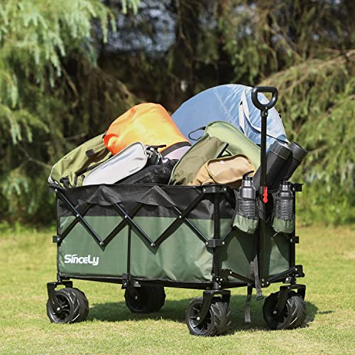 Sincely Heavy Duty Folding Utility Wagon Outdoor Garden Camping Wagon Portable Beach Cart Large Capacity With Cover Bag&2 Bungee Cords … #TOP6