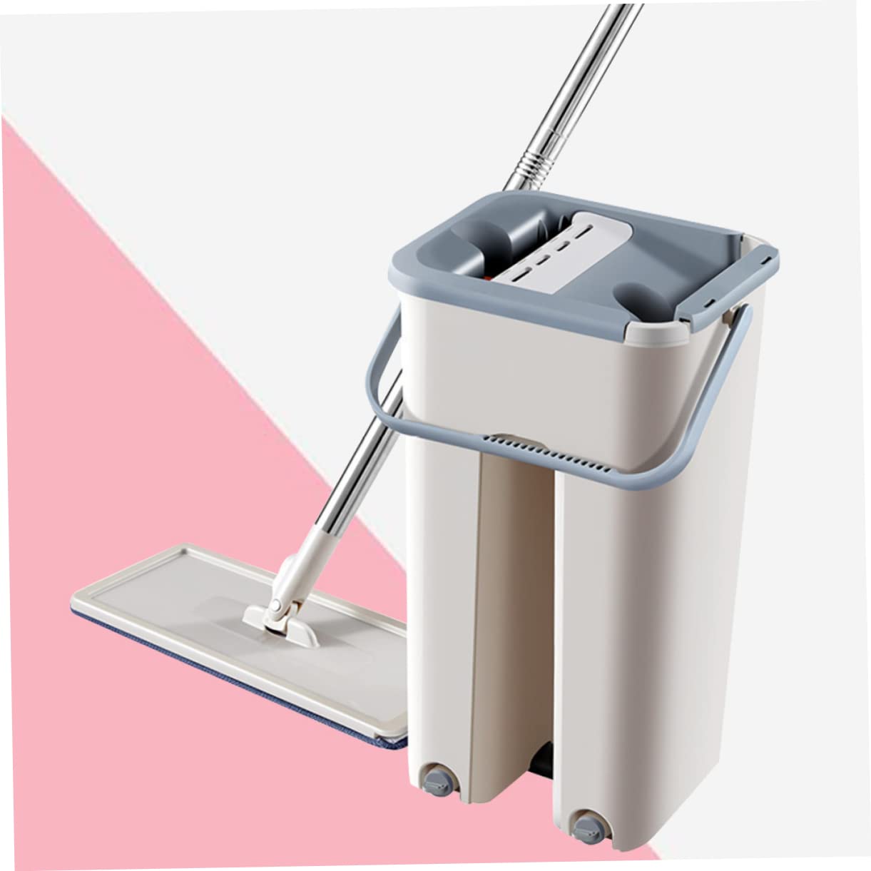 COLLBATH Fregona Plana Cubo Escurridor, , Fibra y Acero Inoxidable, Hogar, Limpia Suelos, Paredes y Esquinas sin Lavar a Mano