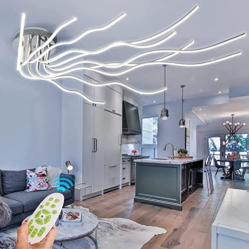 Pipi Zhu Modern LED Ceiling Light 95W 7250LM Flush Light Ceiling Lamp Fixture Dimmable Remote Control Living Bedroom Kitchen Dining Room Lighting 3000K-6500K Chrome Metal Light …