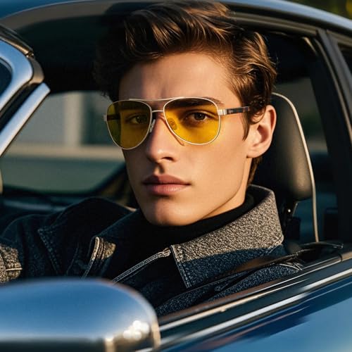 CARFIA Pilot Night Driving Glasses for Women Men, Trendy Night Vision Goggles Reduce Glare, Enhance Clarity for Safety CA32162