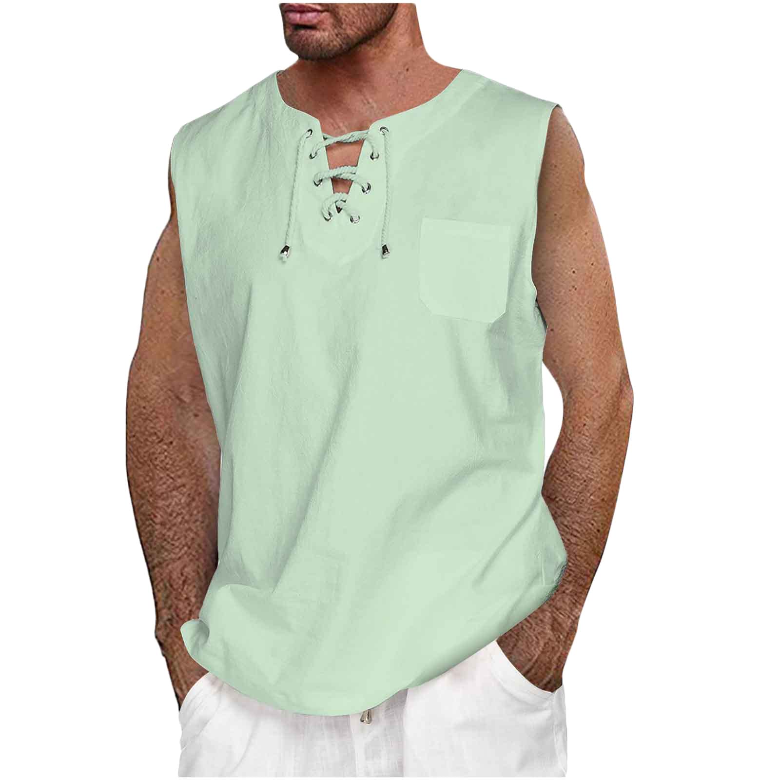 NUSGEAR 2024 Camisetas de Tirantes Hombre Verano Camiseta sin Mangas Casual Deportivas Gym Jogging Color sólido Suelto Chandal Fitness Tank Top Playa Músculo Cuello en V cordón básica tee Talla Grande