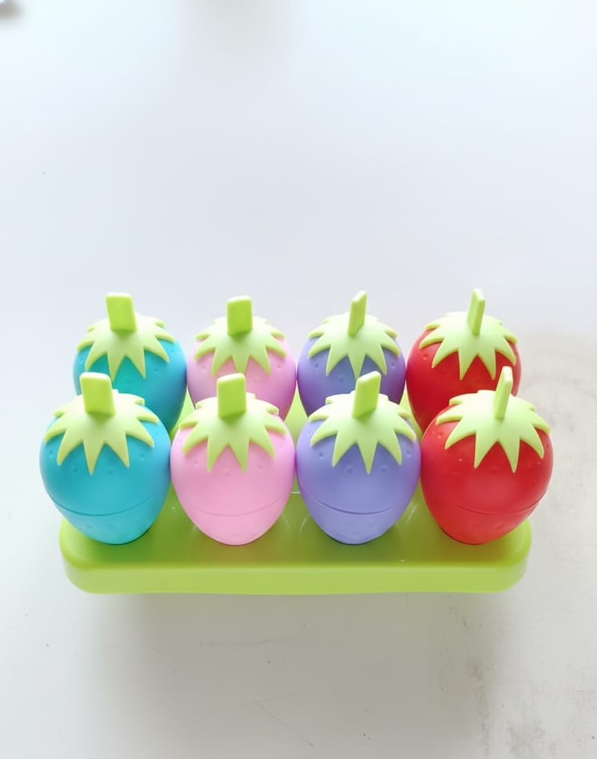 Plastic Ice Candy Maker Kulfi Mould Set Reusable Popsicle Ice Cream Tray with Sticks Freezer Safe Food Grade Plastic for Home Kitchen (8 Cups Strawberry)