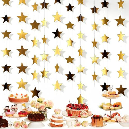 10 Pack Gold Star Garland 130FT Hanging Star Decorations Double Sided Glitter Star Banner Streamers Paper Star Garland for Party Wedding Birthday Graduation Ceiling Wall Decor