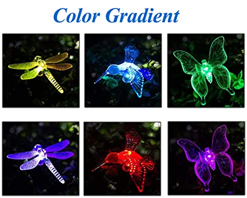 Solar Garden Lights Outdoor - 2 Pack Led Figurine Stake Light, Color Changing Decorative Landscape Light Led Solar Powered Hummingbird Butterfly Dragonfly For Patio Yard Pathway Halloween Christmas #TOP3
