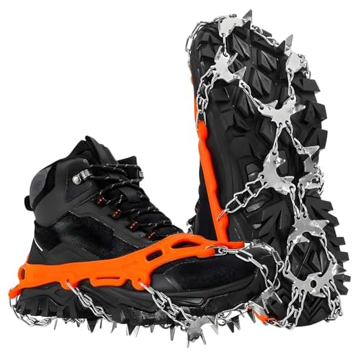 HOSLAFON Crampones para Calzado, 32 Clavos, agarres para Hielo y Nieve, Tacos de tracción de Acero Inoxidable para Caminar y Hacer Senderismo