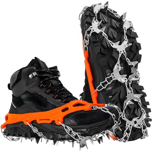 HOSLAFON Crampones para Calzado, 32 Clavos, agarres para Hielo y Nieve, Tacos de tracción de Acero Inoxidable para Caminar y Hacer Senderismo