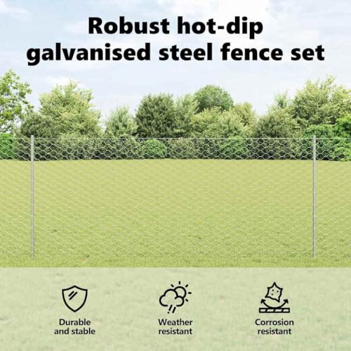 vidaXL Zaun mit Pfosten Silber 1 x 50 m Stahl, Verstellbare Außenumzäunung, moderner Gartenzaun, stabiler Raumteiler, vielseitige Sichtschutzlösung für Gärten