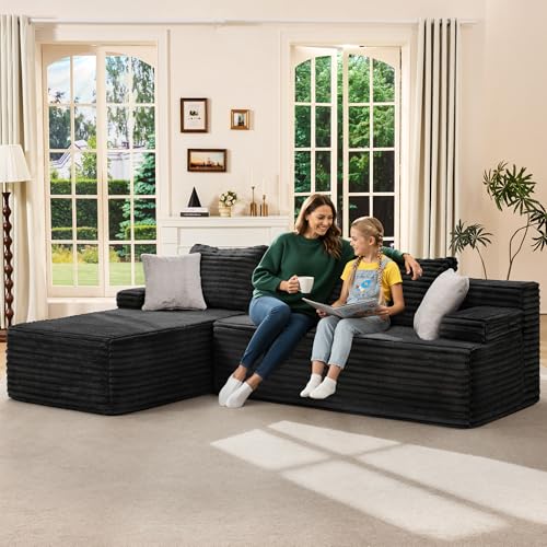 Hobestluk Modular Sectional Couch Sofa,96" Boneless Couches for Living Room, Memory Foam Sectional Couch with Oversized Chaise,L-Shape Couches (Black, Left Facing) - Image 4