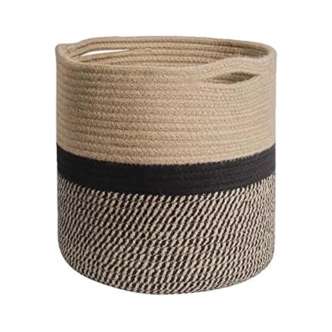 YDQUANI Woven Cotton Rope Plant Basket for Flower Pot Indoor Planters, 30 x 30 cm Jute Foldable Storage Basket Organizer Modern Decor Household Laundry Basket Cover