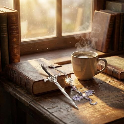 UJBVCX 2 Stück Drache Schwert Lesezeichen, Lesezeichen Metall, Fantasy Lesezeichen, Einzigartiges Geschenk für Frauen Männer