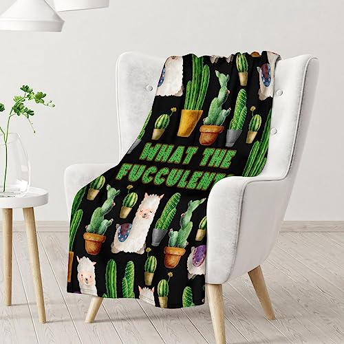 Cactus Throw Blanket - Soft, Fuzzy & Warm - 50x60 Inches Flannel Blankets for Living Room, Sofa - Black Aesthetic Throws Gift for Teens