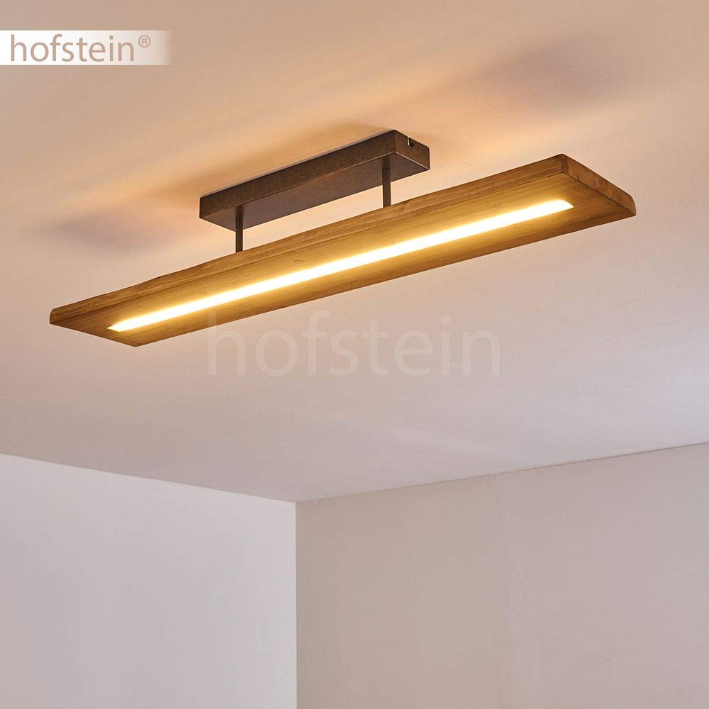 HOFSTEIN LED Deckenleuchte Adak, dimmbare Deckenlampe aus Holz/Metall in Natur/Dunkelgrau, moderne Leuchte dimmbar über Lichtschalter, 27 Watt, 3000 Lumen max., 3000 Kelvin, Esszimmer, Wohnzimmer