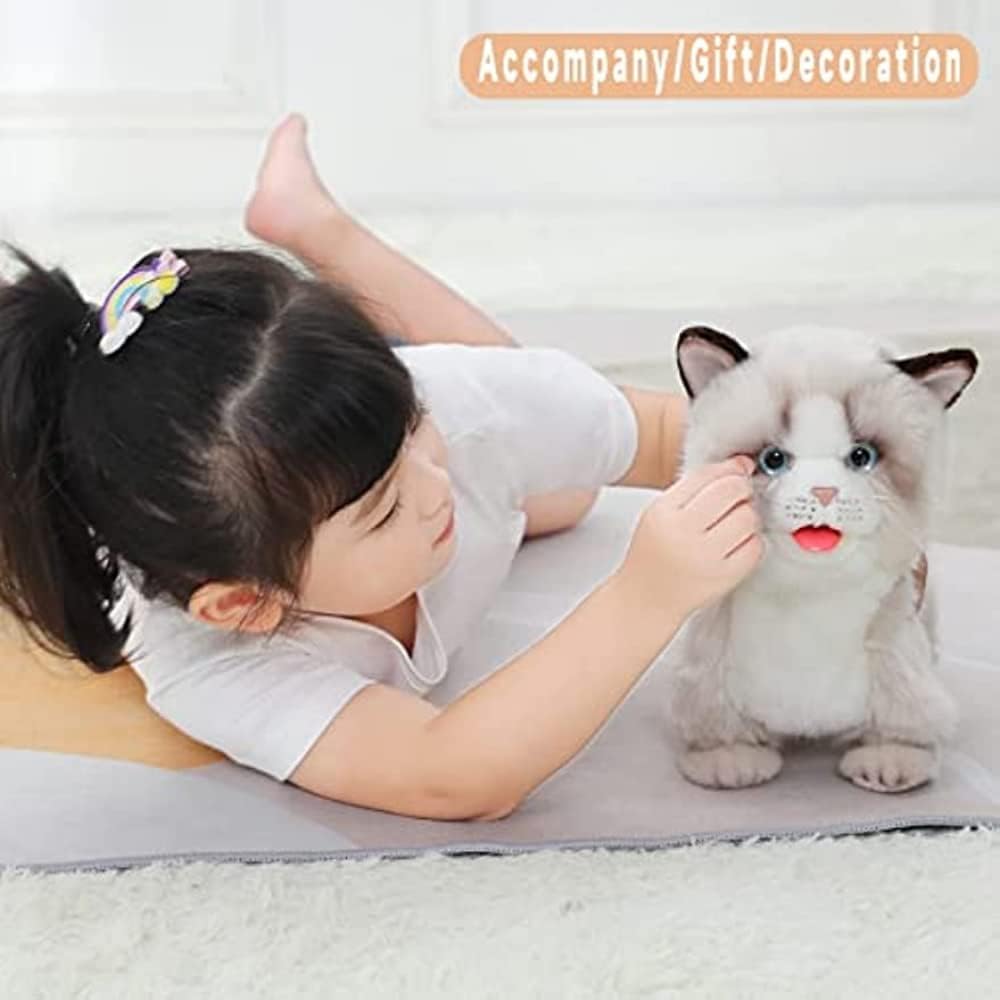 CU-MATE 12" Electric Plush Ragdoll Cat Toys, Electronic Stuffed Animal Cat Toy, Interactive Robot Cat, Walking, Nodding, Tail Wagging, Barking, Drinking Milk, Present Gift for Girls and Boys