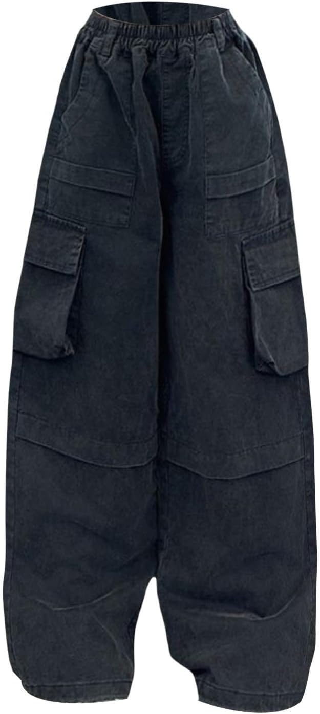 Girls Wide Leg Cargo Pants Kids Baggy Elastic High Waist Long Trousers Teen Summer Fashion Casual Loose Clothes