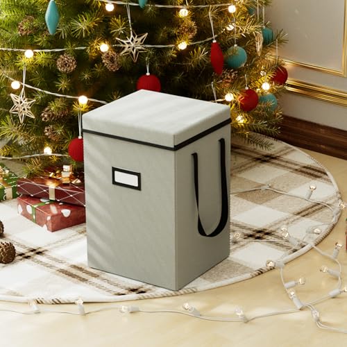 Christmas Nutcracker and Figurine Collectible Storage Box, Christmas Storage Box Ornaments up to 9-16\" , Holiday Christmas Decor Organizer with Adjustable Dividers, Nutcracker not Included(Gray)