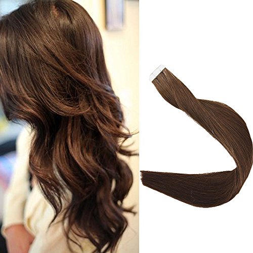 [Promotion]Full Shine 16 inch 50g Medium Brown Color #4 Tape in Human Hair Skin Weft Double Side Tape in Hair Extensions Seamless Skin Weft Straight Hair Extensions
