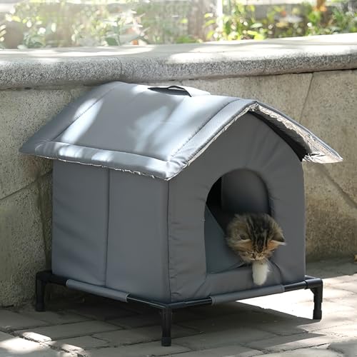 Cuccia Gatto Esterno Impermeabile e Isolata, Casetta Calda per Gatti per Inverno e Autunno con Base Sollevata