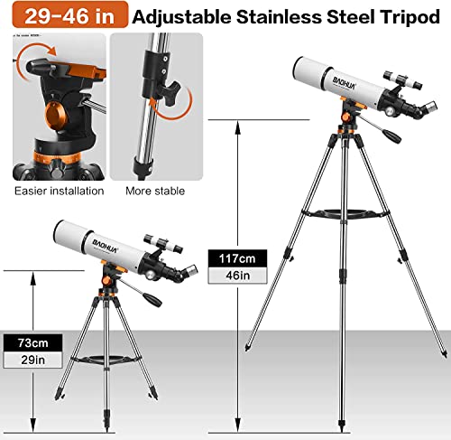 Image of Telescope, Telescope for Adults High Powered 90mm Aperture 800mm Professional Refractor Telescope for Astronomy Beginners with AZ Mount Stainless Tripod, Phone Adapter, Carry Bag and Moon Filter