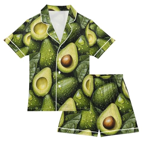 senya Avocado Fruit Satin Summer Pajama Sets Silk Short Sleeve Button Down Sleepwear