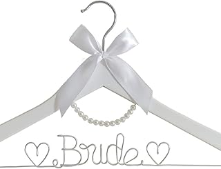 The Bride's Wedding Gift, Wooden Wedding Dress Gown Hanging Wire Letter Hanger (White and Silver Thread with String of Pearls)