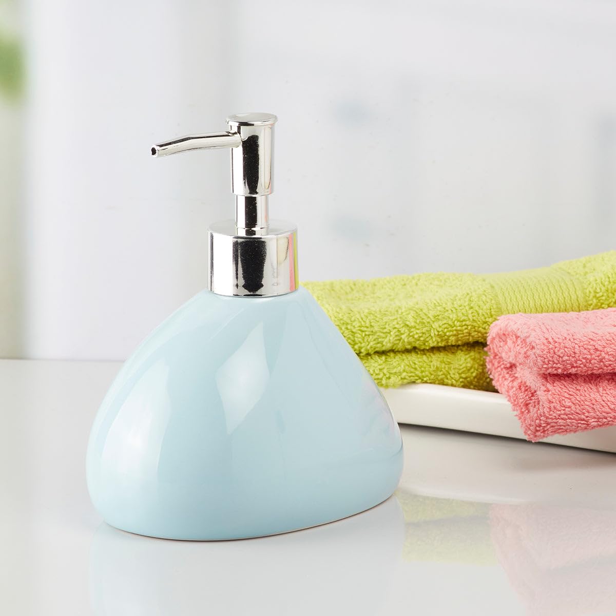 SaSaSa Ceramic Soap Dispenser for Bathroom handwash, refillable Pump Bottle for Kitchen Hand wash Basin, Set of 1, Blue (7972)