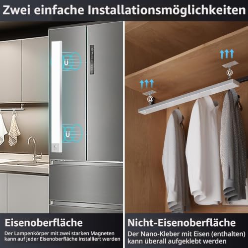 Schrankbeleuchtung LED mit Bewegungsmelder 43,5cm 2Stück Schranklicht Schrankleuchte Led Leiste Batterie USB Wiederaufladbar… – Ansicht 3