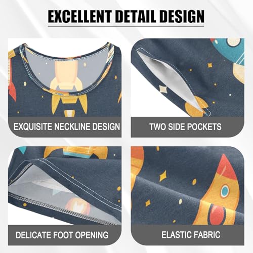 senya Colorful Rocket Cartoon Summer Pajamas Set Short Cotton Sleepwear 2 Piece4