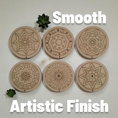 Image of BAGJI TOYS DIY Coaster Painting Kit for Kids & Adults - 6 Pre-Marked Wooden Tea Coasters with Stand, 12 Acrylic Colours & Brush - Mandala Art & Craft DIY Set - Beginner Friendly Painting Craft Kit, Birthday & Gift Activity (MandalaA3)