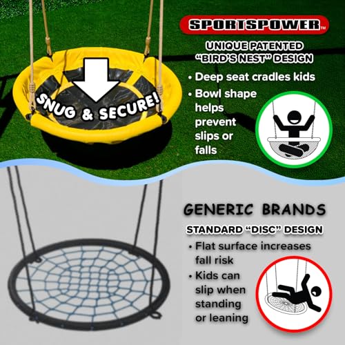 Sportspower Amanda Cedar Wooden Swing Set with Saucer Swing, 6FT Blow Molded Slide, Swing, Play Fort, Heavy Duty Double A-Frame, on Slide