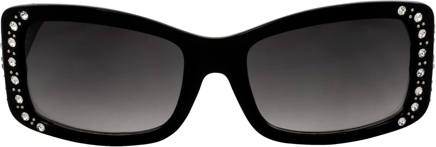 Rodeo Queen Belle Women’s Fashion Sunglasses Black Frame w/Bling Rhinestones & Smoke Gradient Lens - Image 2