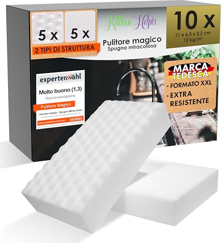 Kitchen Helpis® Set di 10 Gomme Magiche, Spugna per Cancellare e Pulire a Fondo, Bianca