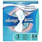 Always Infinity Feminine Pads for Women, Size 3, Extra Heavy Flow, with wings, Unscented, 28 count x 3 Packs (84 count total)