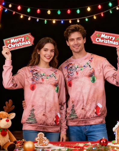Image of uideazone Unsiex Funny Ugly Christmas Sweater 3D Printed Crew Neck Pullover Sweatshirts for Xmas Party