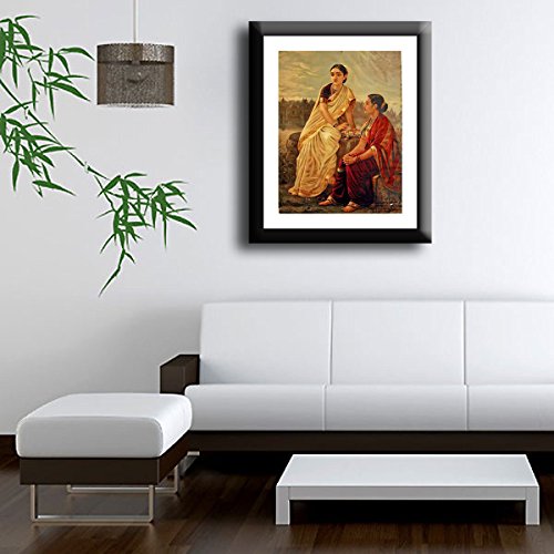 Image of Tallenge - Radha with Sakhi - Raja Ravi Varma Mythology Collection - Small Poster Paper - Framed (12 x 18 inches)