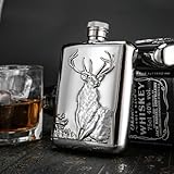 Outdoor Camping Equipment Stainless Steel Hip Flask Portable Liquor Flask Flasks For Liquor For Men Whiskey Flask (Deer Pattern) (6oz) Send 1* Funnel,