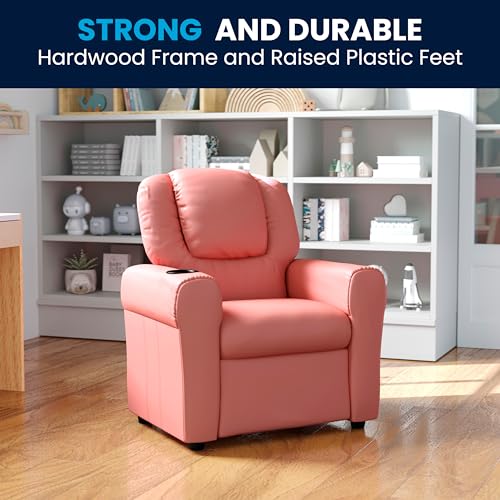 Image of Flash Furniture Vinyl Kids Recliner, Cup Holder, Pink