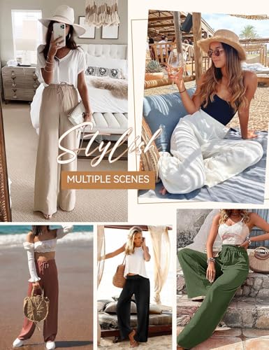 Linen Pants for Women High Waist Flowy Wide Leg Palazzo Pant Casual Boho Beach Pant Trouser Summer Vacation Outfit4