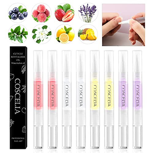 8Pcs Nail Cuticle Oil Pen Cuticle Revitalizer Oil Pen for Nails with Soft Brush Cuticle Oil Bulk Softener Moist Gel Nail Treatment Nourishment Fruity Smell