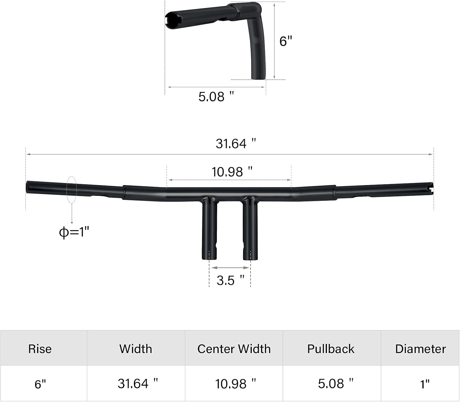 TCMT 6" Rise 1-1/4" Fat T-Bar Handlebar Fit For Harley Softail Slim Heritage Fat Boy Deluxe Deuce Sportster XL 883 1200 Dyna Super Glide Wide Glide Low Rider Fat Bob Custom Application