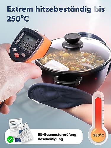 WOHNHELD Premium Topflappen (Extrem hitzebeständig bis 250 °C) waschbare & weiche Baumwolle - Ofenhandschuhe Topfuntersetzer mit praktischen Greif-Taschen - 20cm Grau