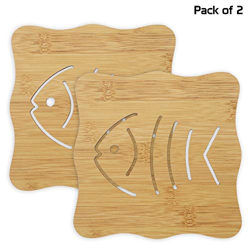 Image of HOKIPO Eco-Friendly Bamboo Wooden Coasters for Home Pan Pot Holder for Dining Table Heat Pad for Kitchen - Pack of 2 (AR2820-D4)