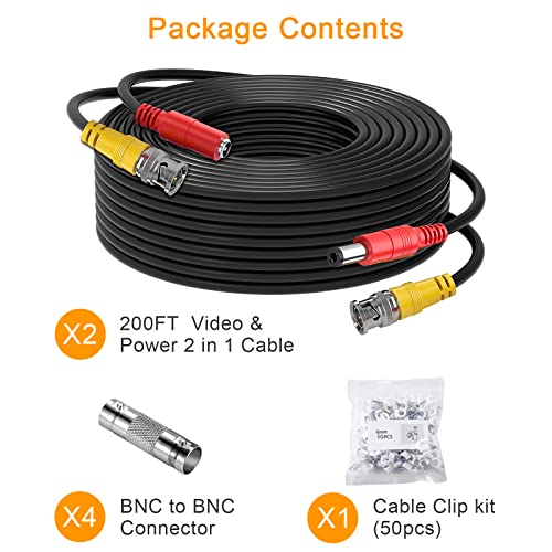 Wildhd Bnc Cable,2X200Ft All-In-One Siamese Video And Power Security Camera Cable Wire, Bnc Extension Cable With 2 Female Connectors For All Max 5Mp Hd Cctv Dvr Surveillance System (200Ft 2Pcs,Black) #TOP7