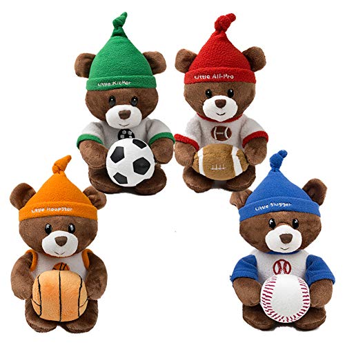 Stuffed Animal Teddy Bear Sports Plush Soft Toys 6.5ââ 4Pcs (Football, Basketball, Baseball, Soccer)