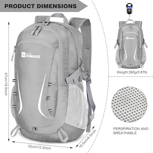 Image of ZOMAKE Lightweight Packable Backpack 35L, Foldable Backpacks Water Resistant Collapsible Light Daypack for Hiking(Silver Grey) | Light Hiking Backpacks Water Resistant Collapsible Day Pack for Travel, Everyday Carry, Multi-Pocket Layout, Heavy Duty Nylon