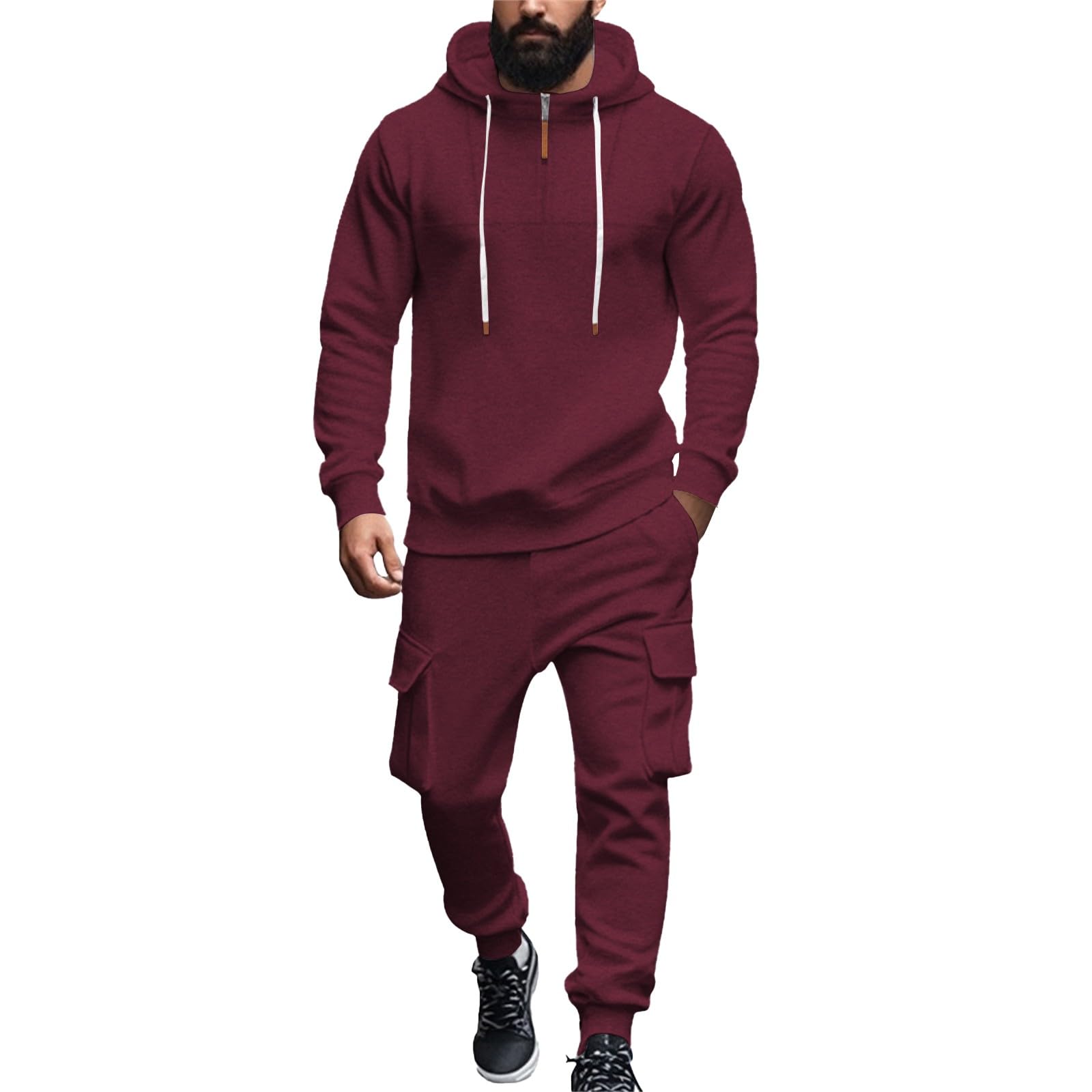 Tuta cargo da uomo in pile con mezza zip